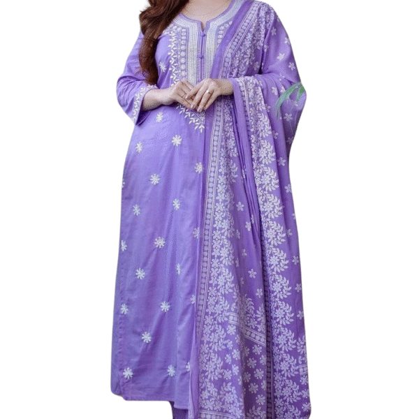 Soft & Stylish ? Floral Embroidered Cotton Printex Dress (M)